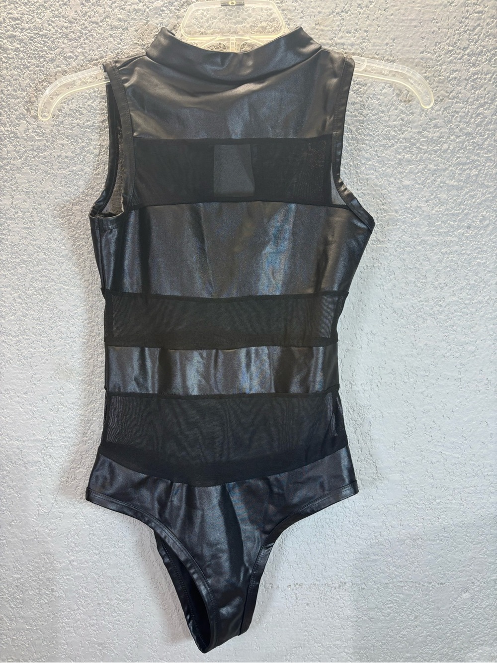 Sleeveless Black Mesh-Panel Bodysuit -